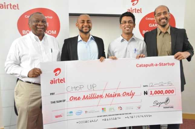 L-R: Tomi Davies, Chairman and Founder Mobile Monday; Zubair Abubakar, Co-Founder/CEO Chop Up; Roht Arora, Assistant Marketing Manager Airtel and Nitin Anand, Vice President, Data Products and Services